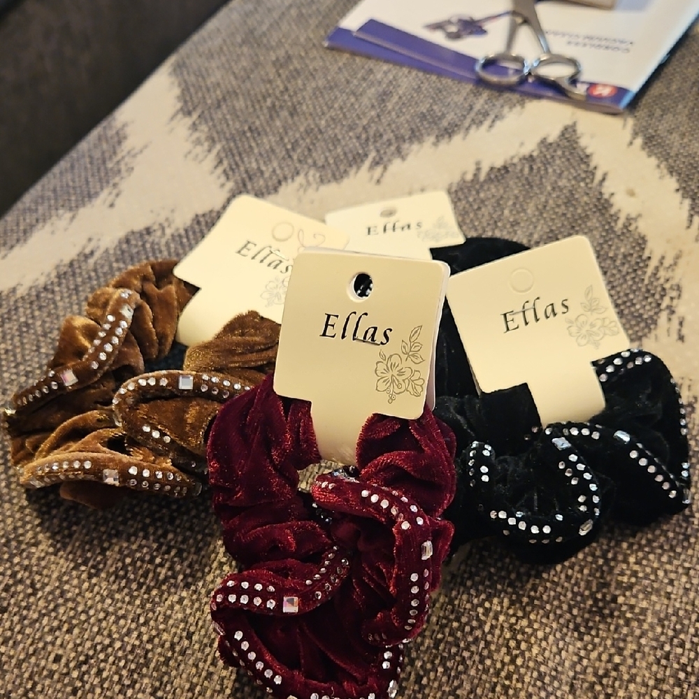 Elegant Velvet Scrunchie Trio - Black, Brown, Red